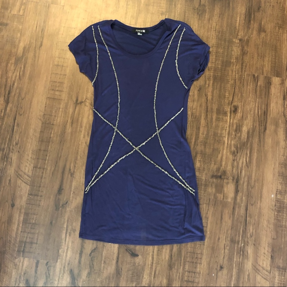 Beaded Navy/Silver Tee Shirt Dress